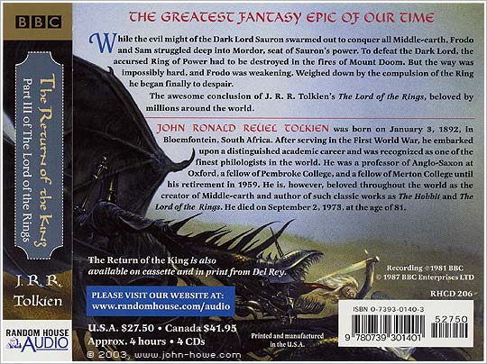 Random House Audio: The Return of the King - CD (back)