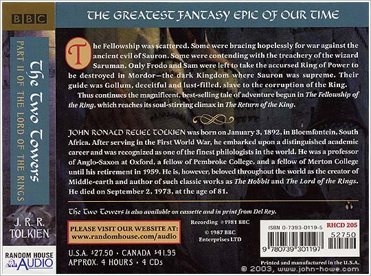 Random House Audio: The Two Towers - CD (back)